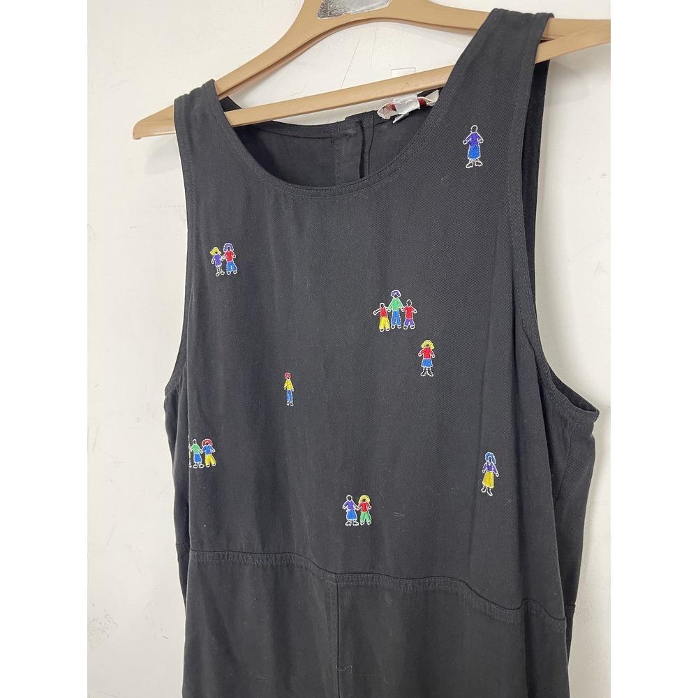 Talbots Petites L Black Embroidered Sleeveless Jumper Dress Cotton Blend Womens‎